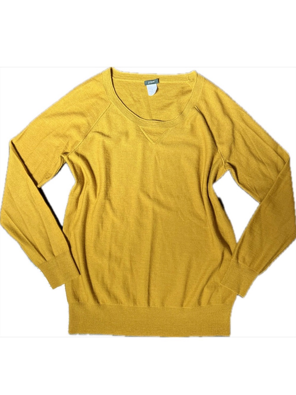 J. Crew Mustard Yellow Merino Wool Knit Sweater Round Neck Lightweight Medium